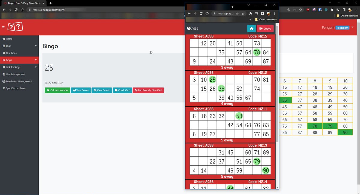 EHUQuizSociety's tweet image. Just want to share this as managed to achieve a major milestone in the project - Bingo sheets now generate on client devices, allowing us to have up to 100 bingo players connected electronically!
#myEHU #edgehilluniversity #codingproject #bingo #ehu