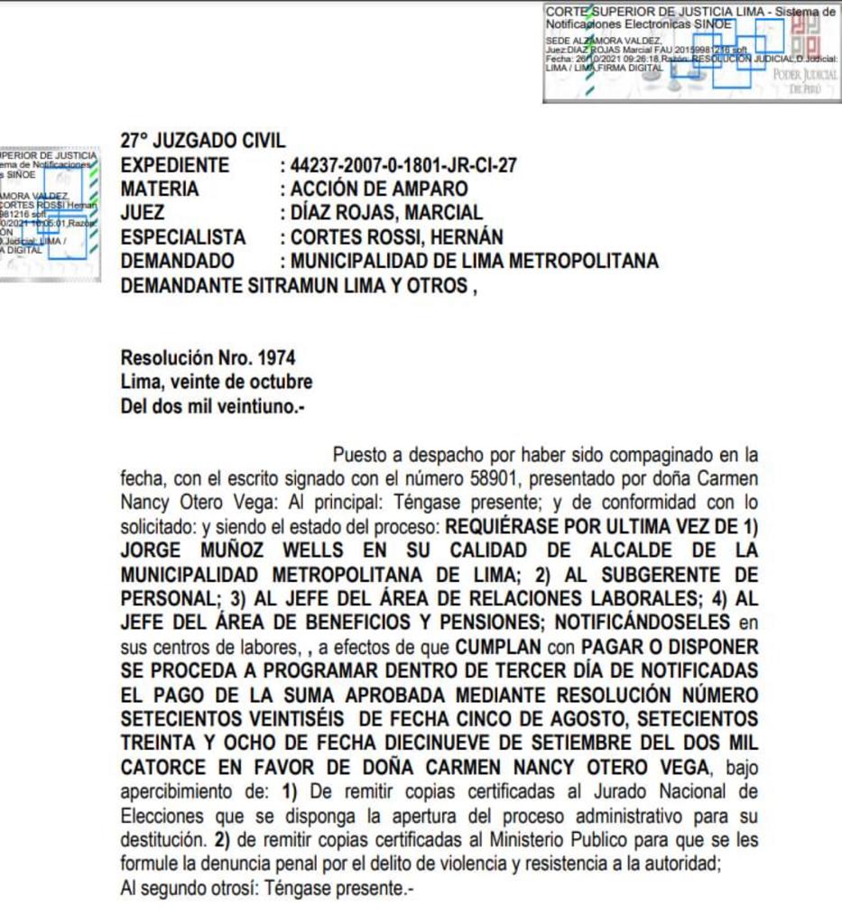ENRIQUEFLORESV's tweet photo. Poder Judicial del Perú destituye al Alcalde de Lima por no pagar derechos laborales de los trabajadores del historico sindicato SITRAMUN- LIMA https://t.co/I8NQm6DpND