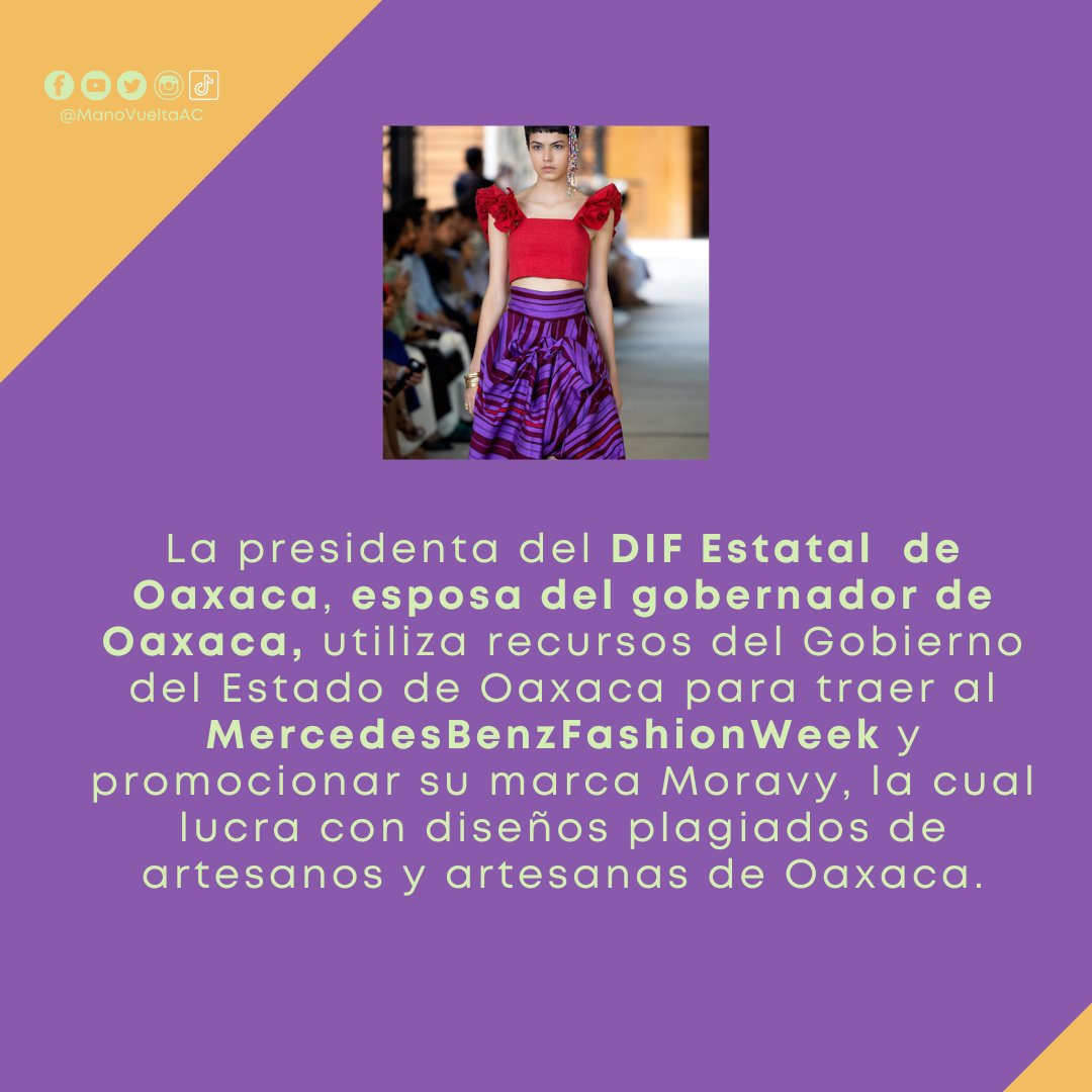 ManoVuelta_AC's tweet photo. #Moravy es un claro ejemplo de clasismo, capitalismo y nepotismo del gobierno, que ha puesto a disposición todos sus recursos para posicionar una “marca" con recursos del pueblo. #Moravy no representa la identidad y cultura de Oaxaca.
#Oaxacanosevende https://t.co/OrH5AC71HC