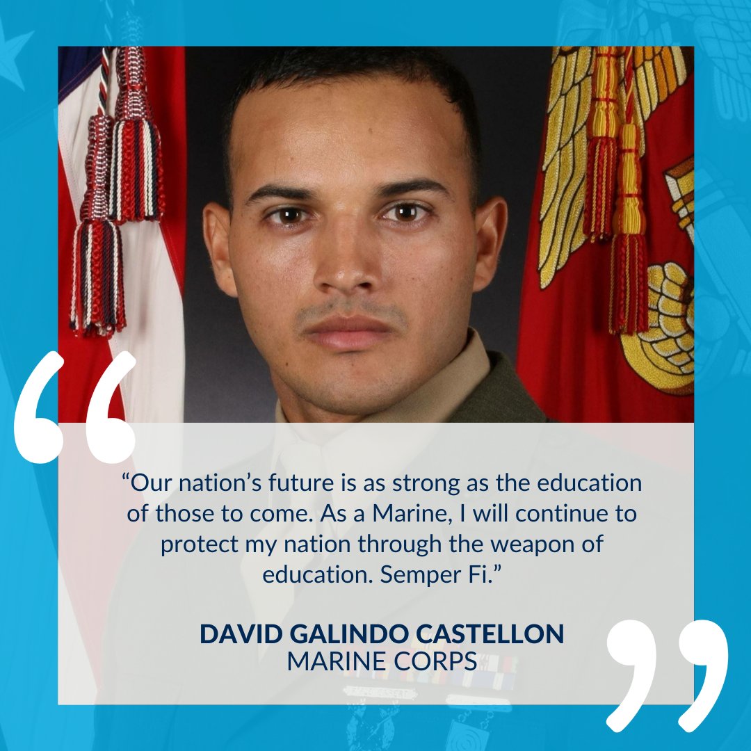 pattillmanfnd's tweet photo. “Our nation’s future is as strong as the education of those to come...I will continue to protect my nation through the weapon of education. Semper Fi.”
Meet 2022 Tillman Scholar David Galindo Castellon and the 2022 class of scholars: https://t.co/wIFjdPpsVj
#60DaysofScholars https://t.co/fn895ZkNmO