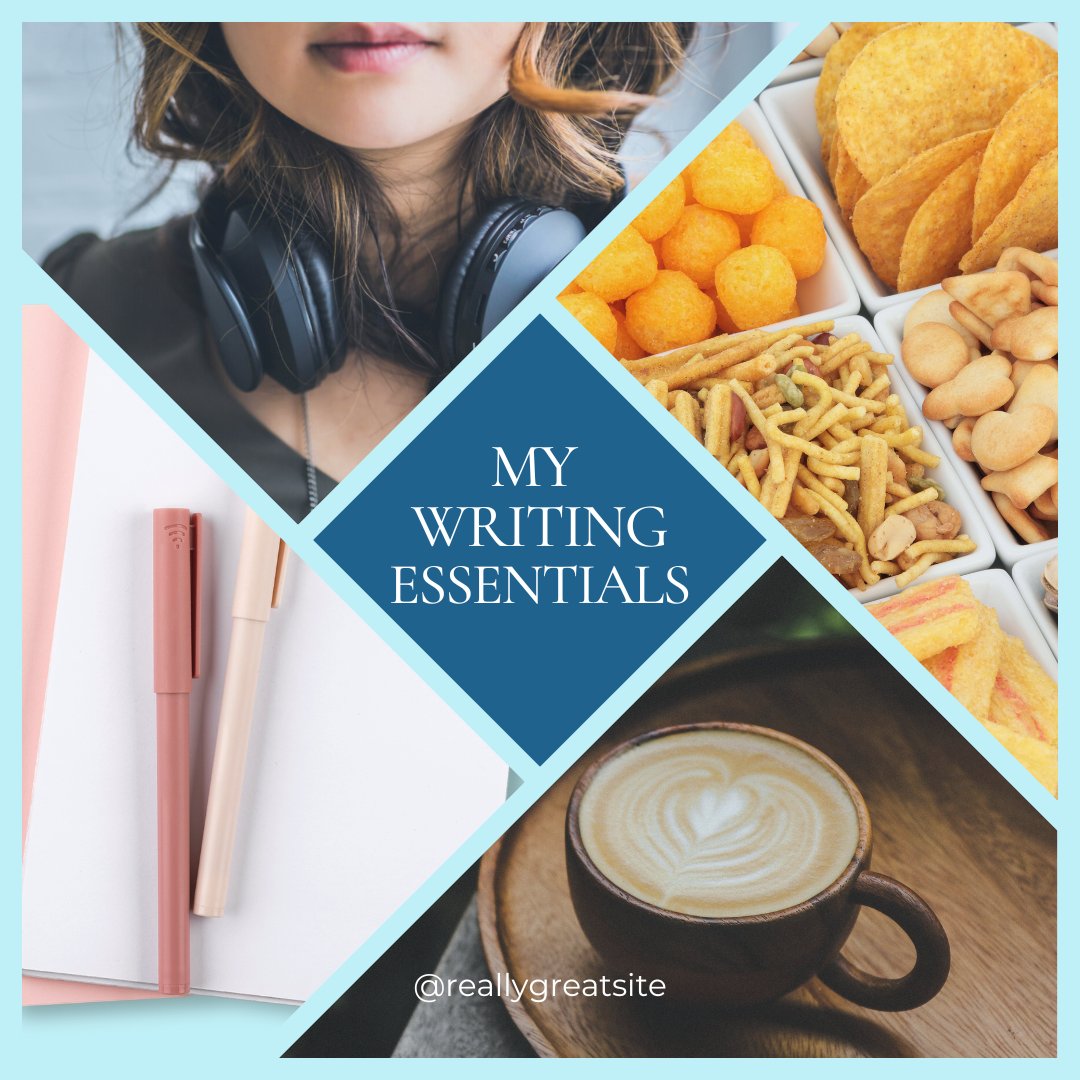 My writing essentials include a cup of coffee, some tasty snacks, my headphones so I can listen to tunes, and pens and a notebook. With these things around me, I can write just about anywhere. What do you need to get into the writing groove?

#writingessentials #writerscafe