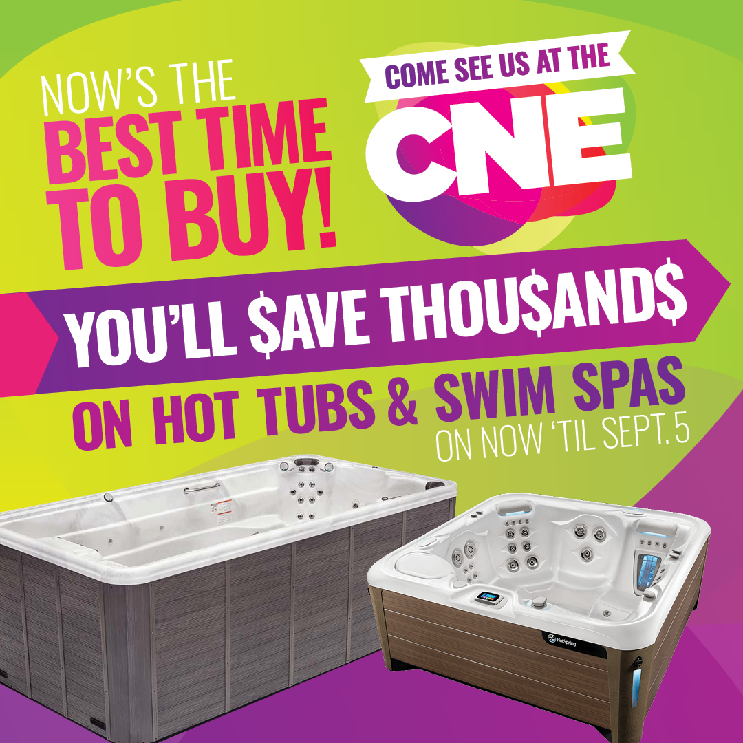 Until September 5th we will be at the CNE! Come visit us and save thousands of dollars on hot tubs and swim spas... 🏊‍♀️
.
.
.
.
.
#pioneerfamilypools #hottubs #swimspas #poolseason #pooldesign #pool #poolparty #pooltime #poolday #poolside #poollife #poollife