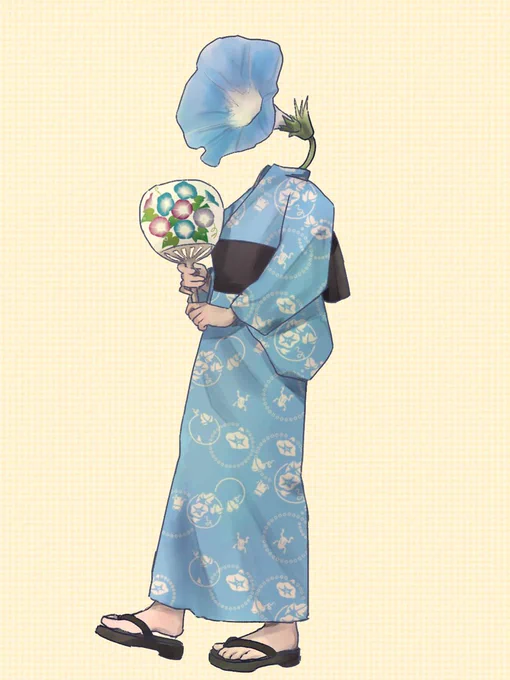 夏休みもそろそろ終わりそうなので、アサガオ頭ちゃん描きました#異形頭 #objecthead 