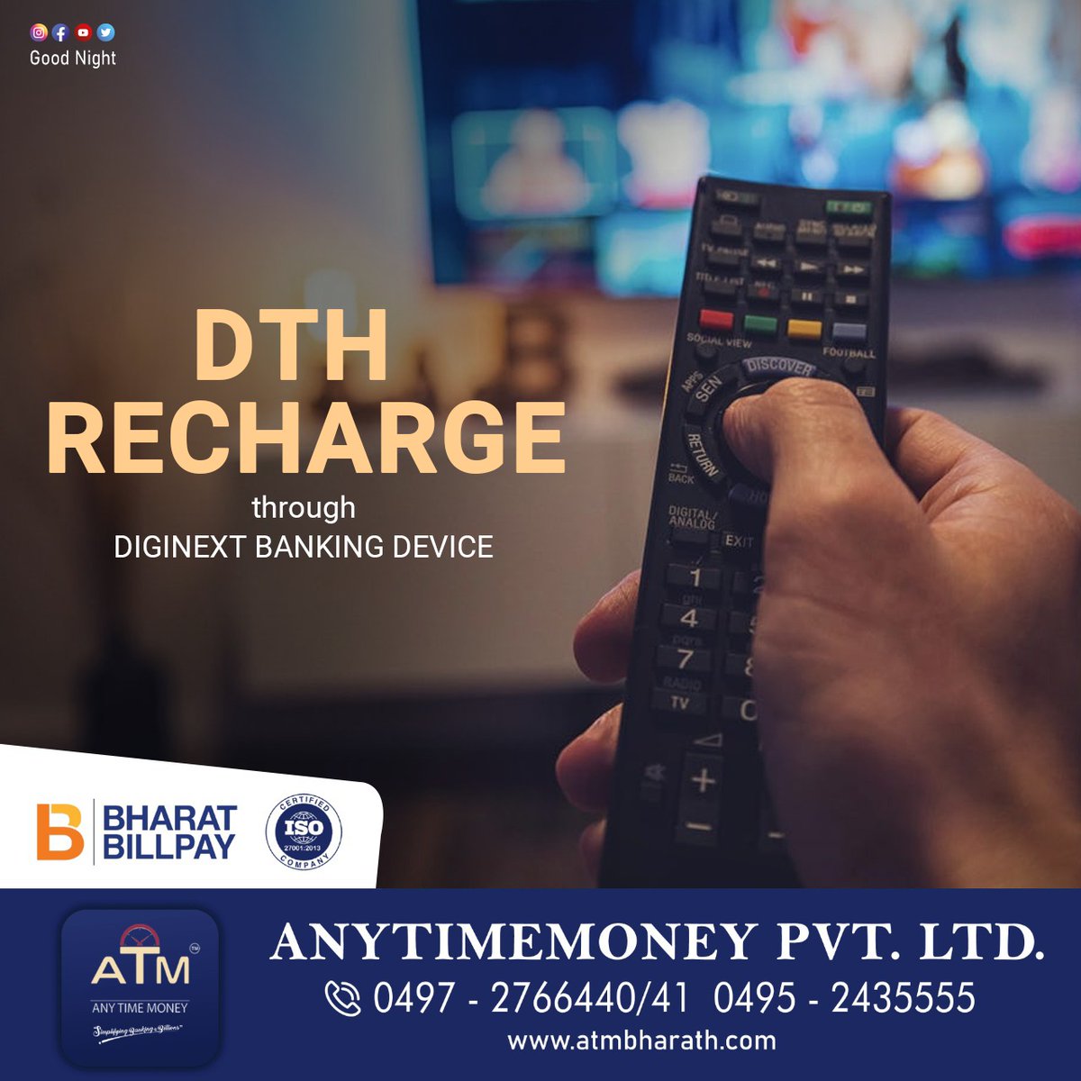 Anytimemoneyltd's tweet photo. DTH RECHARGE THROUGH DIGINEXT BANKING DEVICE. Book your device now itself.
Email  : customercare@atmbharath.com
Website : https://t.co/bD0eKVRlzd 

#atm #diginextbankingdevice #bbps #pos #microatm #dmts #doorstepdelivery #doorstep #fintech #mtss #financialservices #franchise https://t.co/7HDJUrvebD