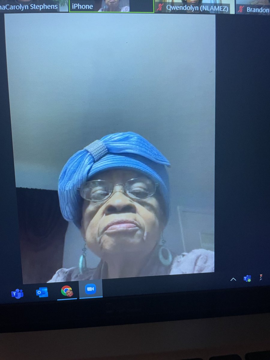 Suzettenj's tweet photo. Motha has on her church hat for Virtual District Conference, meanwhile I must be off camera 😂😂😂 So over Saturday morning church meetings. #Mustbeanotherway https://t.co/vtA1BJGaeh