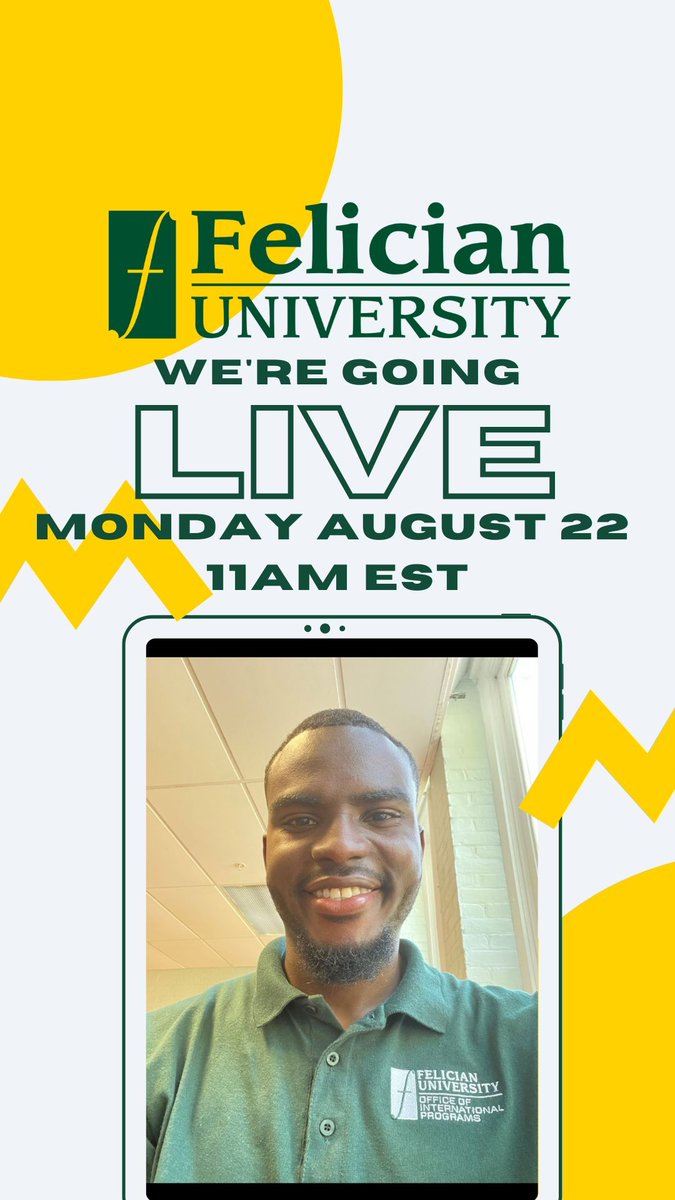 FelicianOIP's tweet photo. Do you want a peek at our campus? Are there questions you've been dying to ask? Join us live on Instagram this Monday! @felicianoip

#studyintheusa #internationalstudent #felician #studyabroad https://t.co/Fi0HltbG0Z