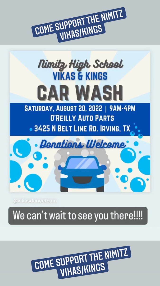 Come support our Vikas and Kings with a car wash!! <a href="/IrvingISD/">Irving ISD</a> <a href="/NimitzVikings/">Nimitz High School</a>