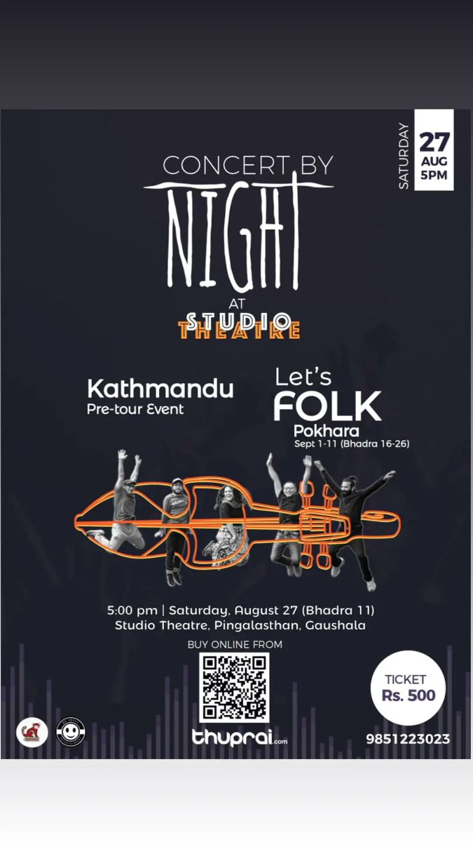 Musical concert by NIGHT
Saturday, 27th August 2022 at Studio Theatre Nepal , Pingalasthan, Gaushala.
Book your tickets online now.
thuprai.com/event/concert-…
9851223023