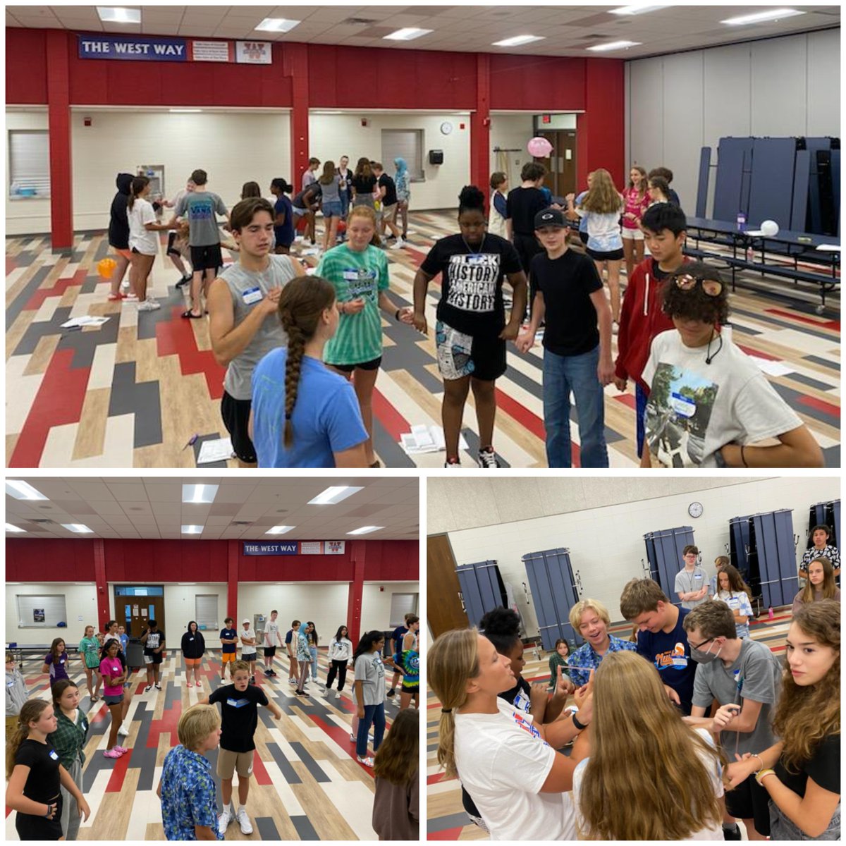 GoWestMS's tweet photo. Shout out to our #WEBLeaders for coming Thursday & Friday for leadership training, team building, & preparing for orientations next week! These 8th grade Pioneers called 6th graders to welcome them to West & remind them about orientation Monday! #AllIn #TheWestWay @portageschools https://t.co/YWsx7JcvNO
