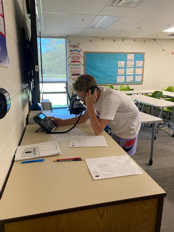 GoWestMS's tweet photo. Shout out to our #WEBLeaders for coming Thursday & Friday for leadership training, team building, & preparing for orientations next week! These 8th grade Pioneers called 6th graders to welcome them to West & remind them about orientation Monday! #AllIn #TheWestWay @portageschools https://t.co/YWsx7JcvNO