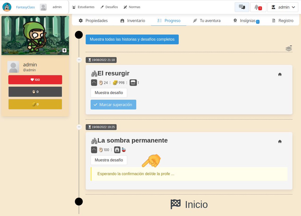 FantasyClassApp's tweet image. 🏰FantasyClass.app 2.6: &quot;double ckeck&quot; para desafíos, el alumnado marca como realizado el desafío y  tiene que ser aceptado. Se han añadido notificaciones para cuando se completan. #FantasyClass #vacaciones 😊 #gamificación #educación