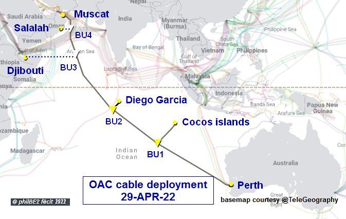 philBE2's tweet photo. 20AUG22 • 🌏 OAC 🇴🇲OM-🇦🇺AU cable route
In compliance with #subco request,
here is a reworked map of OAC cable route,
based solely on open source material,
free of any #subco alleged original copyright artwork,
believed to be accurate as of 29APR22. https://t.co/X1rZjw1QVz