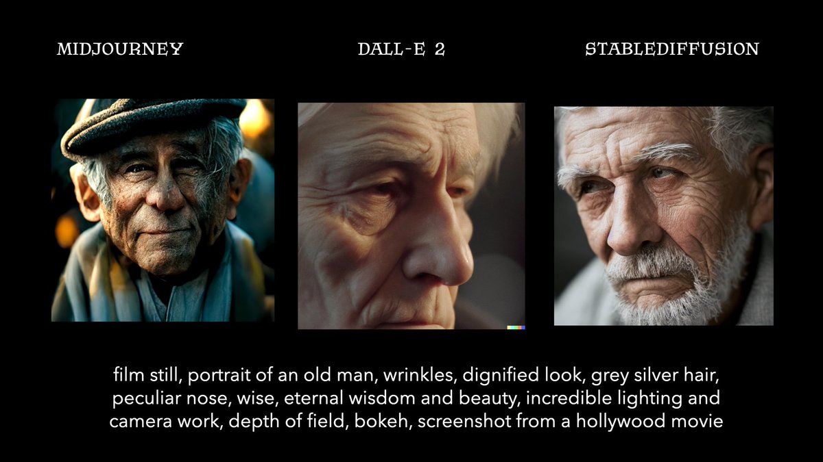 DALL-E 2 vs Midjourney vs StableDiffusion mega thread: photography, illustration, painters, abstract these image synths are like instruments - it's amazing we'll get so many of them, each with a unique 'sound' 🤯 rules: same prompt, 1:1 aspect ratio, no living artists