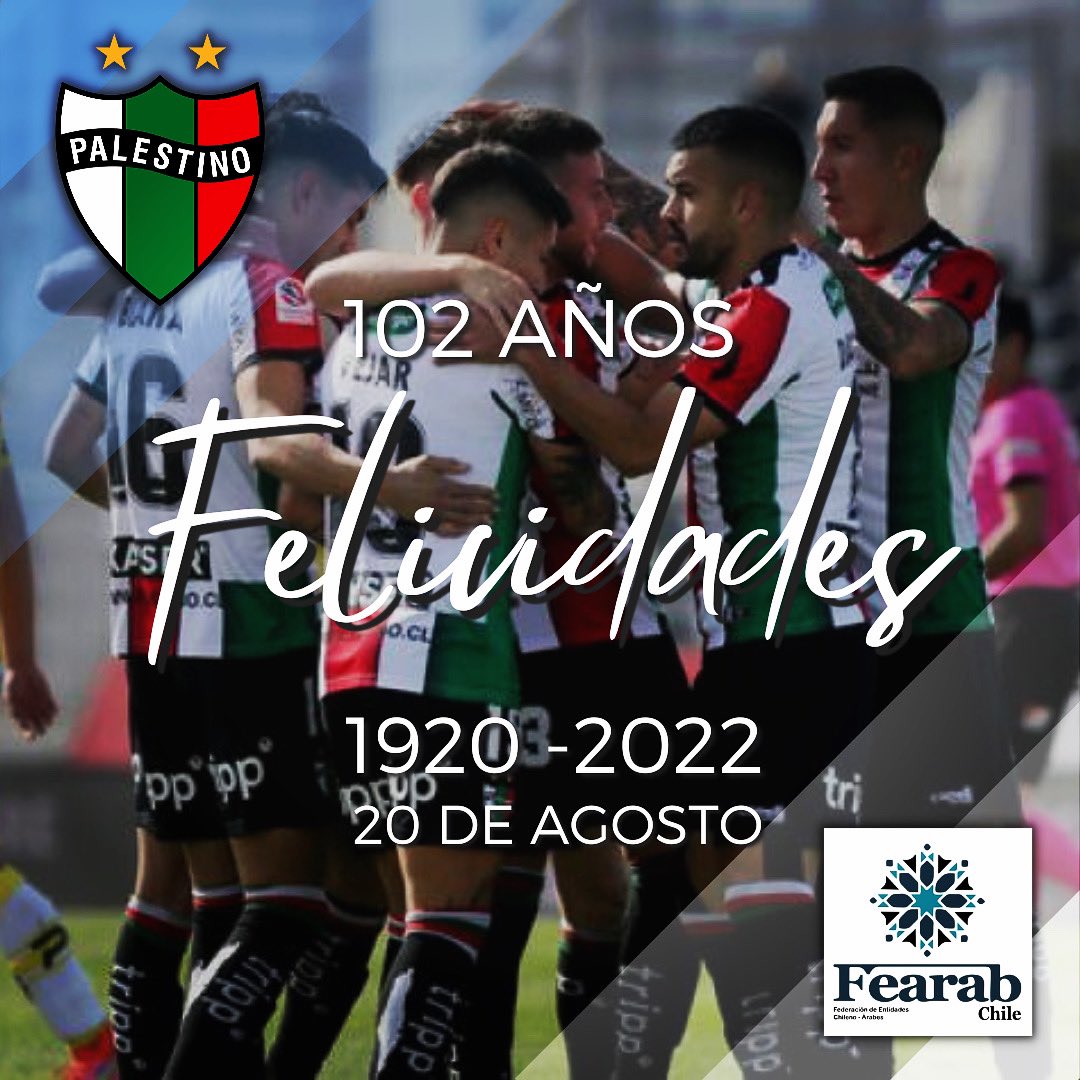 FearabCl's tweet photo. Feliz cumpleaños querido @CDPalestinoSADP
En estos 102 años de vida les enviamos un fuerte abrazo. Que sean muchos más levantando la 🇵🇸 por Chile y el mundo “Más que un equipo, todo un pueblo”
#Fearab #Palestino #102Años #Palestina @DSLArgentina @FearabAmerica @CoplacOficial https://t.co/YuNsbXqNfO