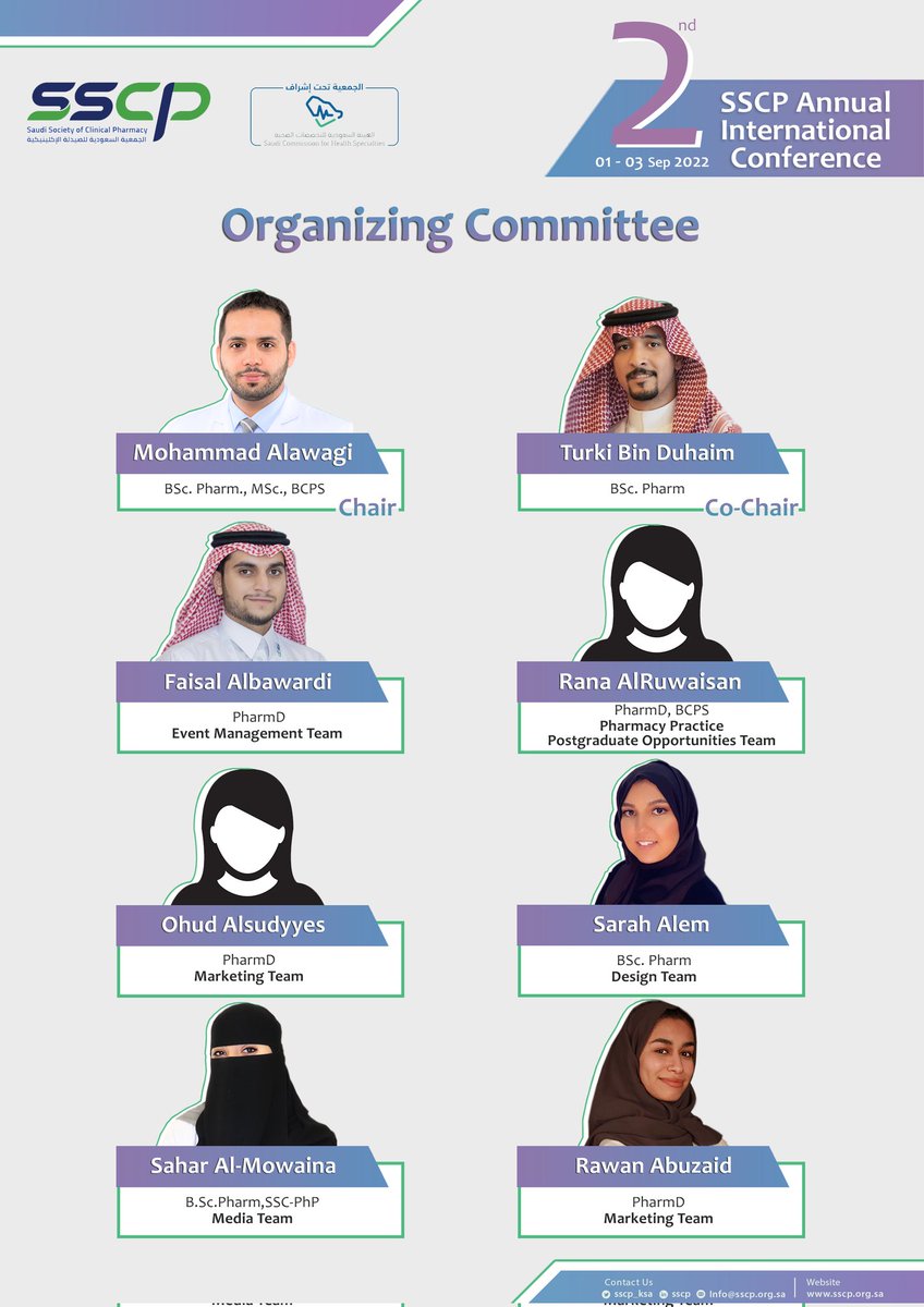 SSCP_KSA's tweet photo. Organizing a conference that has numerous activities would never be accomplished without the leadership at every juncture by our superb organizing committee!

Huge thanks to the Chair: @Malawagi &amp; Co-chair: @t_duhaim,and all of our exceptional #SSCP22 Organizing Committee Members https://t.co/MjXukSndXR