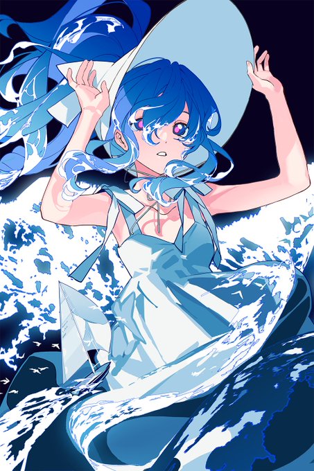 「blue hair sundress」 illustration images(Latest)