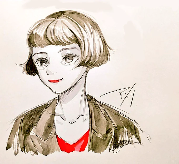 超久々に見て描きたくなったので描きましたアメリの赤基調ファッション素敵 