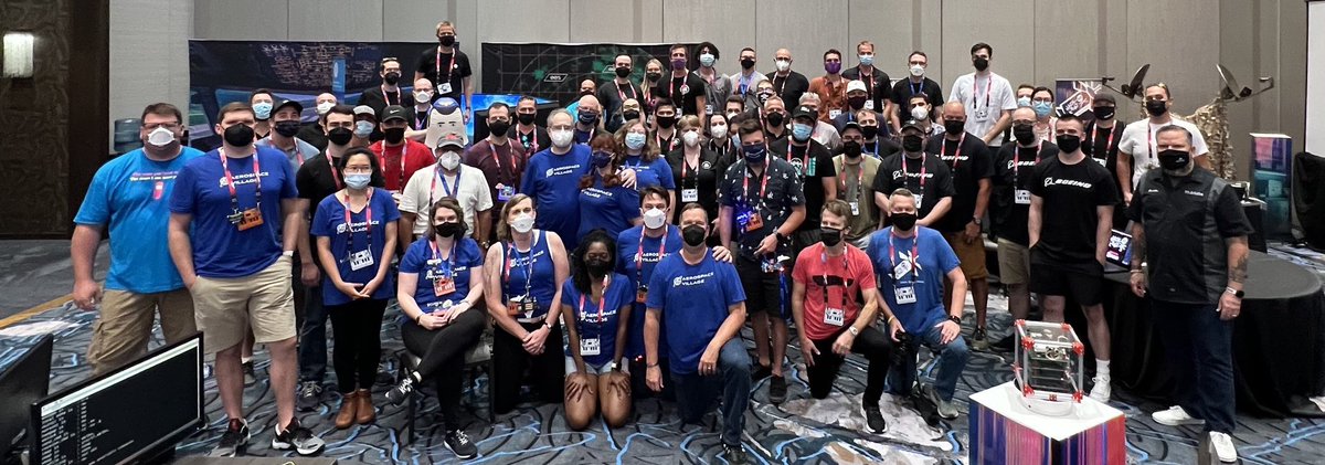 SecureAerospace's tweet photo. The #AerospaceVillage team is still recovering from last week's amazing #DEFCON30, but we'd like to take a moment to thank our crew, volunteers, partners &amp; everyone who stopped by to build, inspire &amp; promote an inclusive community of next-generation aerospace security experts. https://t.co/XpT0M0QCsy