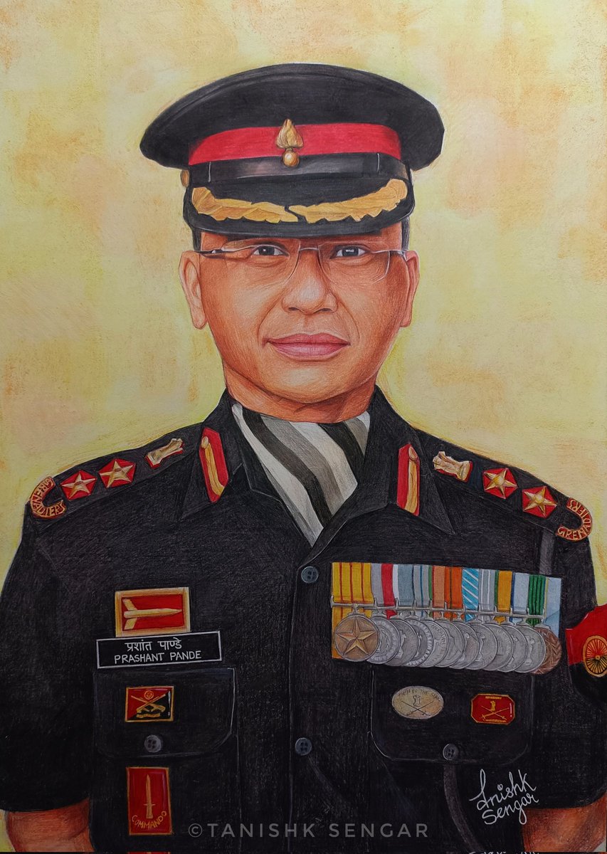 Tanishksengar's tweet photo. COLONEL PRASHANT PANDE
Yuddha Seva Medal 
(THE GRENADIERS)

This is his portrait which I completed today

Col Prashant is remembered as the kind hearted and officer par excellence🪖

He passed away this year battling against Cancer on 27 Jan.

A short #Thread on his journey..
+1 https://t.co/vOkGorZIMn