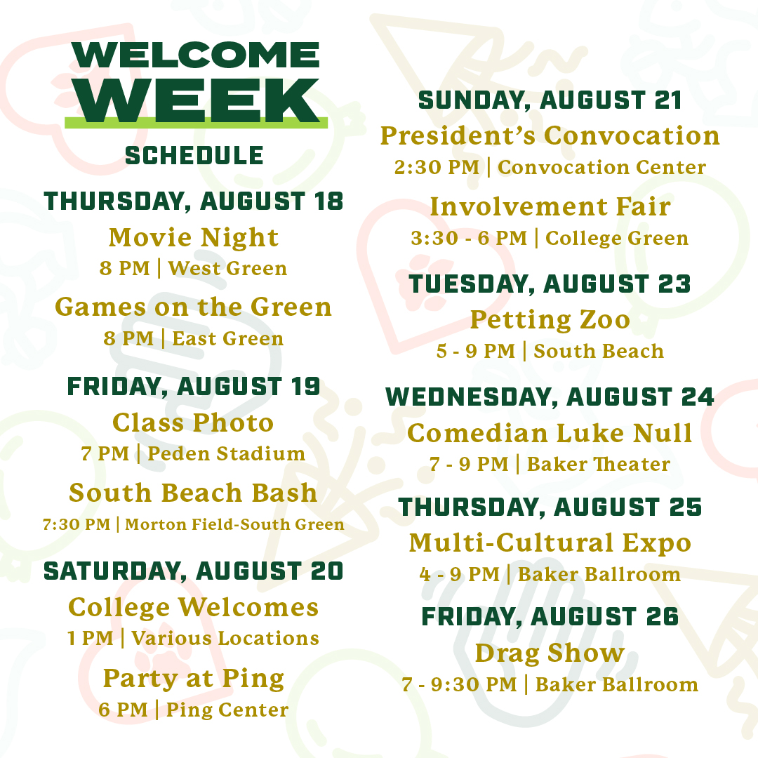 OHIObso's tweet photo. Good morning Bobcats! Be sure to attend your college welcome session today and check out Party at Ping this evening. 
More info at https://t.co/FCyxkDAlhe. https://t.co/y2FUz95AO0