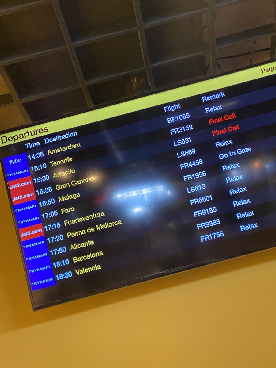 Hey <a href="/EMA_Airport/">East Midlands Airport</a> <a href="/flybe/">Flybe ✈</a> I’d love to relax, if someone could tell me roughly how long our delay to Amsterdam is … that was supposed to take off 90 minutes ago. At least <a href="/bookingcom/">Booking.com</a> try and keep you informed #tagginghell #flybefail