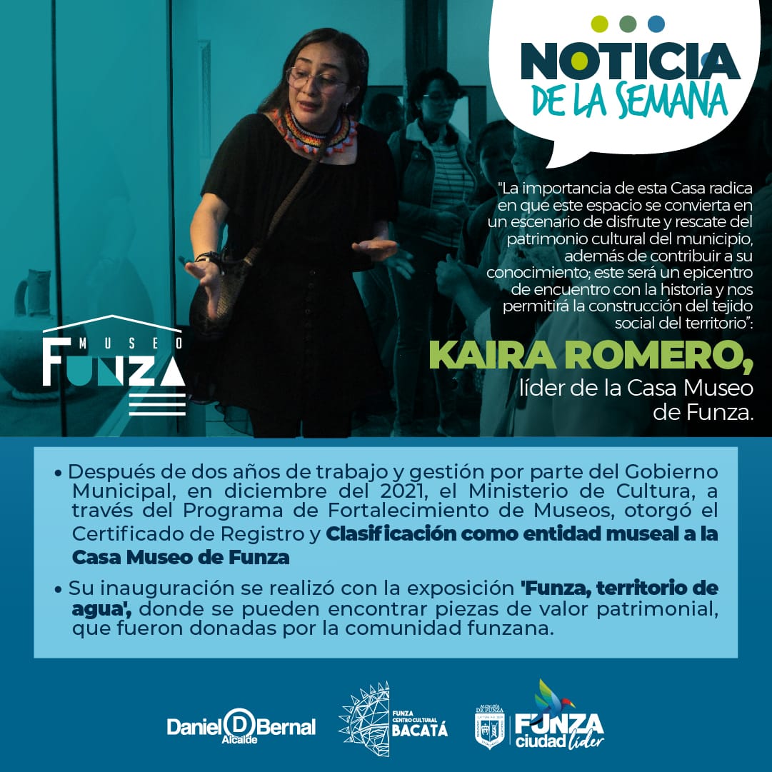 CCBacata's tweet photo. #Patrimonio. Inauguramos la Casa Museo de Funza, con la exposición “Funza territorio de agua”. 

Un espacio que se consolida como el inicio de una nueva parada turística de Cundinamarca y cuenta con el certificado de Registro Museal, otorgado por el Ministerio de Cultura https://t.co/Tbz8bQmGcH