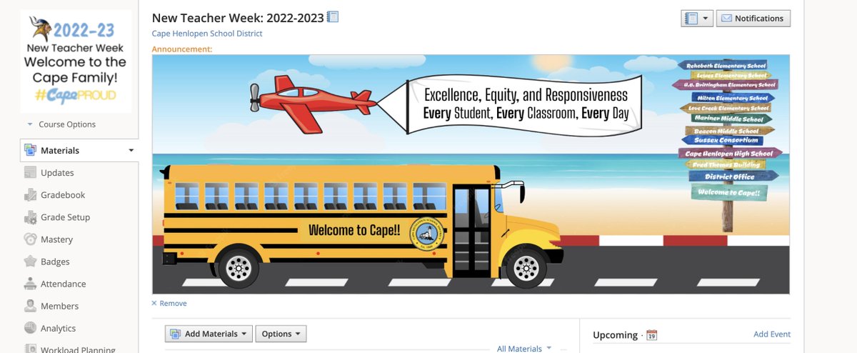 Excited to welcome new teachers into our district next week. I took a little creative brain break to update our Schoology page that will be used during NTW sessions and am super happy with the results. #CapeProud