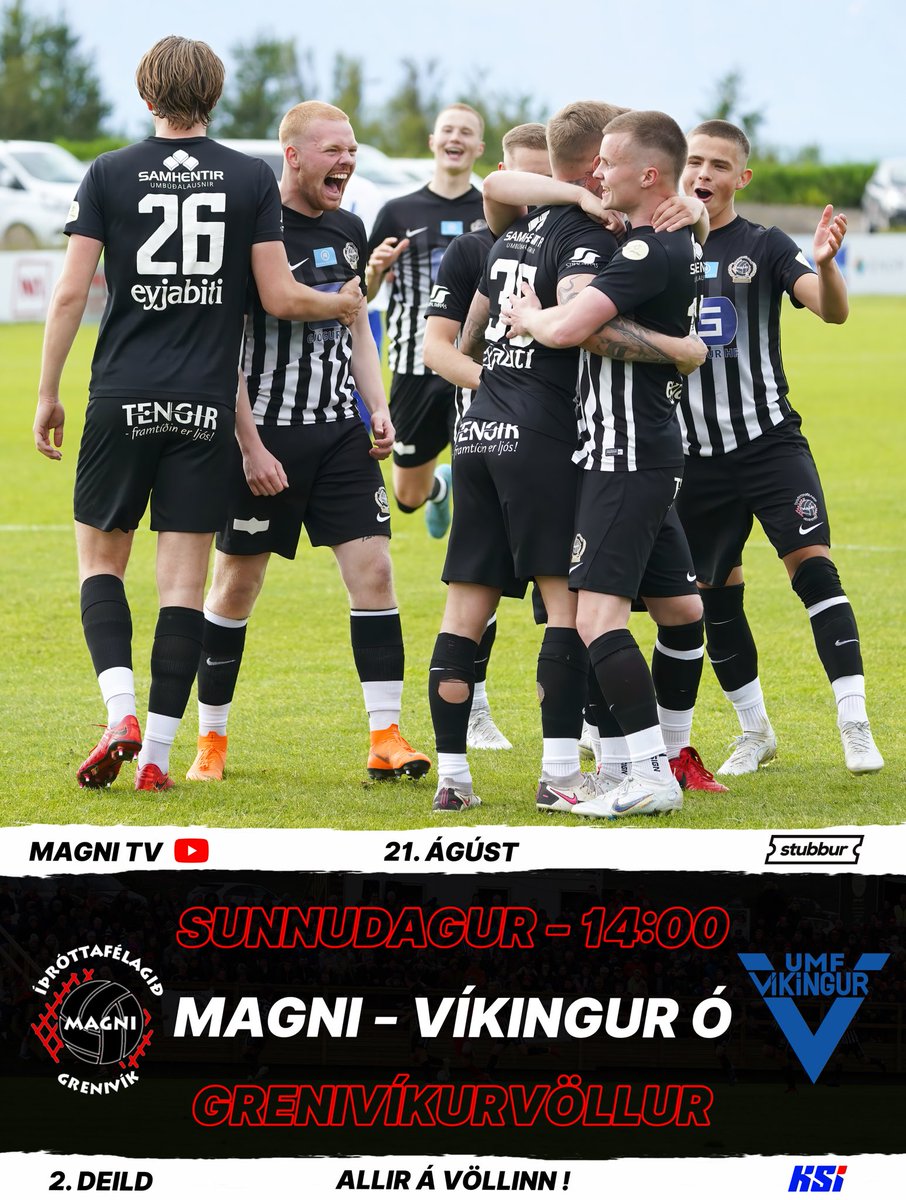 ⚫️⚪️ Magni - Víkingur Ó 🔵⚫️

Magnamenn taka á móti lærisveinum Guðjóns Þórðarsonar í Víking Ólafsvík í hörku leik á sunnudaginn kl. 14:00!

Allir á völlinn - Áfram Magni ⚽️💪🏼

<a href="/Vikingurol/">Víkingur Ólafsvík</a> #fotboltinet #ástríðan