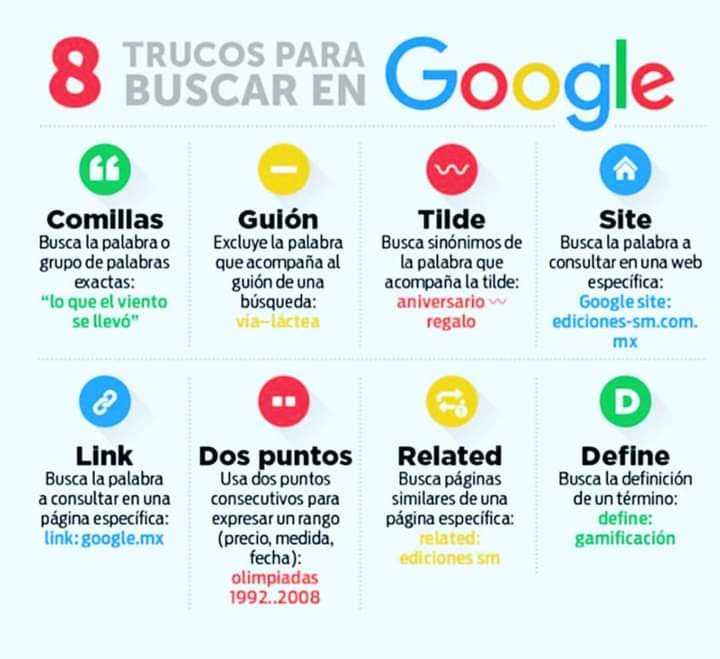 TicEducativas's tweet image. 8 #Tips para buscar en Google. Ahorra tiempo y reliza búsquedas más eficaces.