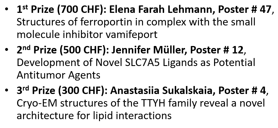 LS2_ICMT's tweet photo. A huge congratulation to the three winners of the best poster presentations of #TransCure2022: from l. to r. Elena Farah Lehmann, Jennifer MΓΌller, and Anastasiia Sukalskaia @asukalskaia. #MembraneTransporters #IonChannels #CryoEM #ScientistsOfTomorrow https://t.co/ocTmfsn4Gf