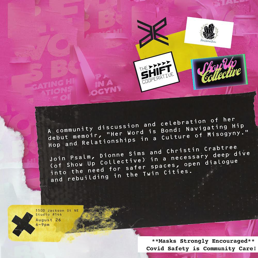 🚨 TWIN CITIES 🚨

August 26th at <a href="/PFUNCTIONARY/">Public Functionary</a> we’re discussing how to make Minneapolis a safer place to love and perform music. 

I’ll be in convo with Dionne Sims + <a href="/Christin612/">ward 9 enthusiast 🦀</a>, and I’ll also be selling + signing books.

Pull up. Let’s talk! 
Masks recommended 😷

Boost / RT