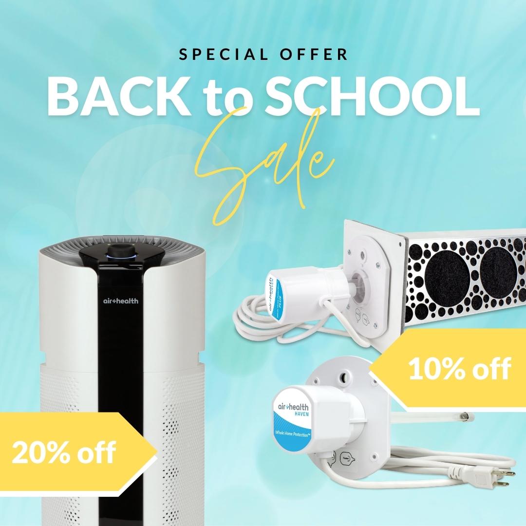 Don't miss out on our back to school sale! Make sure the only thing kids are bringing home with them are their backpacks; keep the germs, bacteria, & dust out of your house. Shop now at hubs.ly/Q01kw9Xd0 or in our Air Health Amazon store! 

 #airquality #portableairpurifier