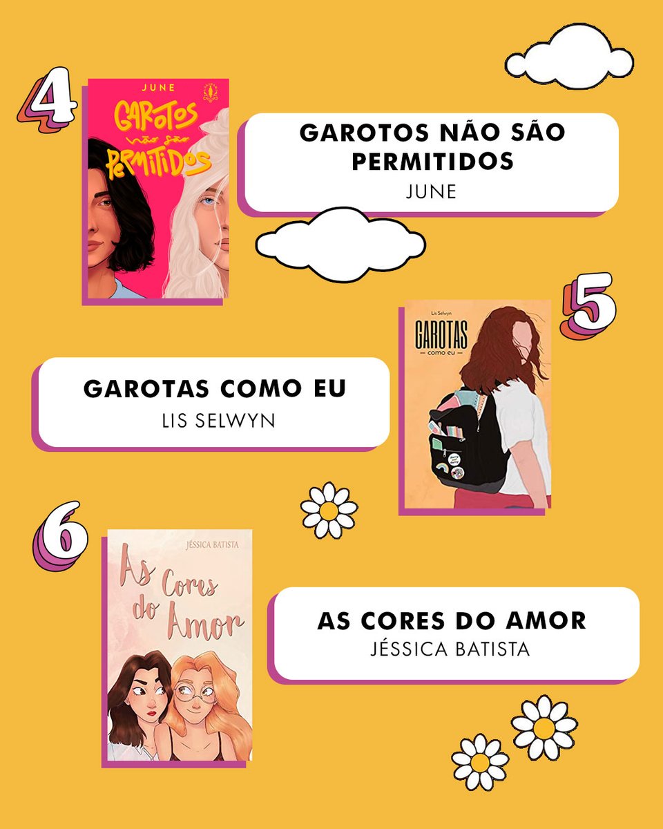 pedrorhuas's tweet photo. 4. "Garotos não são permitidos", @juneverso 

5. "Garotas como eu", @lisselwyn 

6. "As cores do amor", @Jessxwp https://t.co/CX4IJSe4SZ