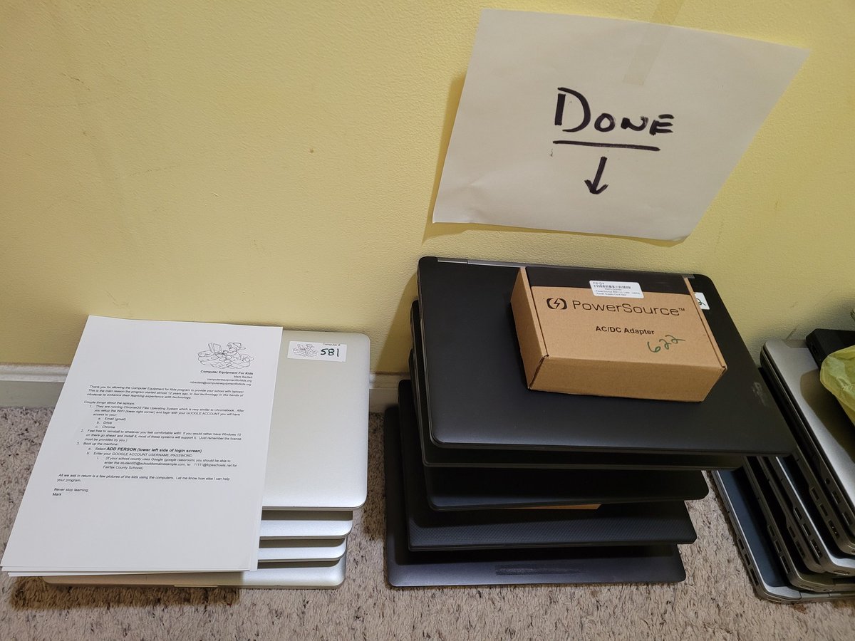 cefkorg's tweet photo. Laptops ready to go out the door.  Summer is almost over :(   Kids are returning to school.   If your student needs a device please reach out.  If your student received a shiny/new device for school this year and you have their old device.  We will take it!!! #CEFKorg https://t.co/Kk4Jeydc2v