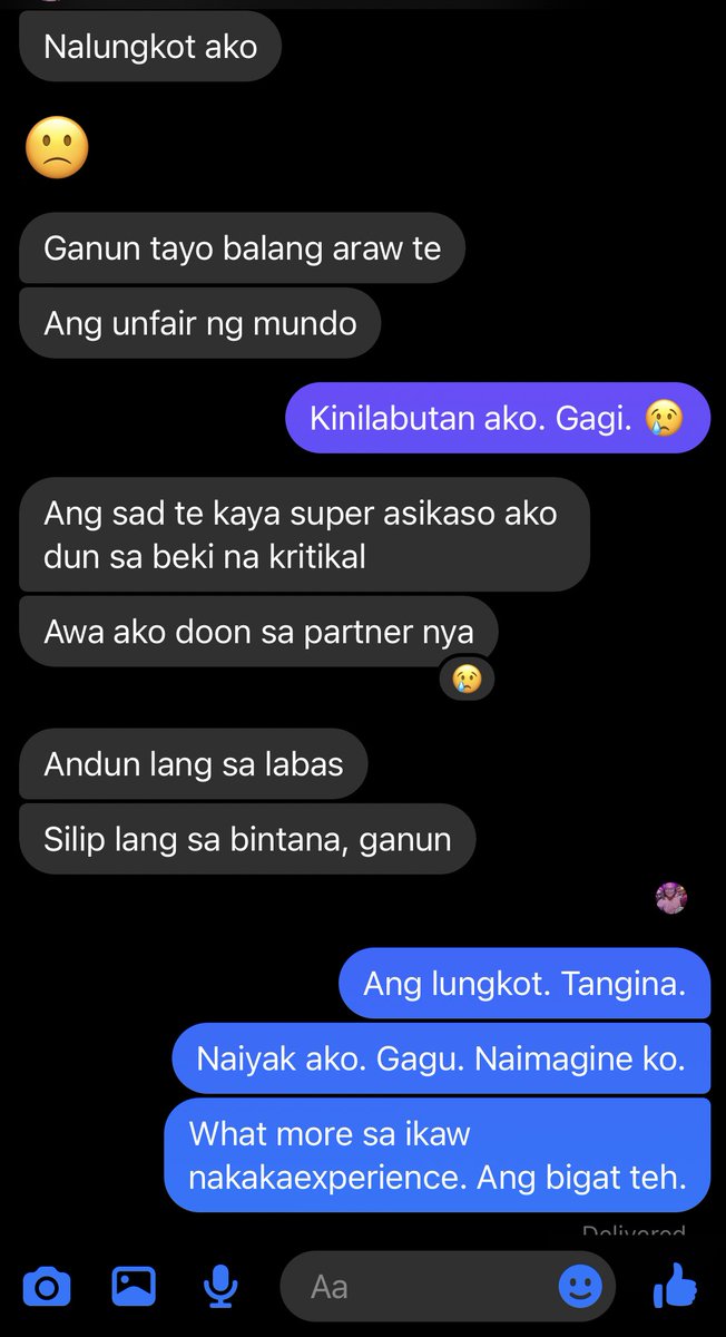 My lesbian Doctor friend just sent me a message. Ang lungkot tangina. Imagine if we reach this age, and we are in a long-term relationship. Tapos ganito.

Sobrang unfair. Kaya the more we should fight for our equal rights and push for SOGIE Bill. 

#PassSOGIEBillNow ✊🏼