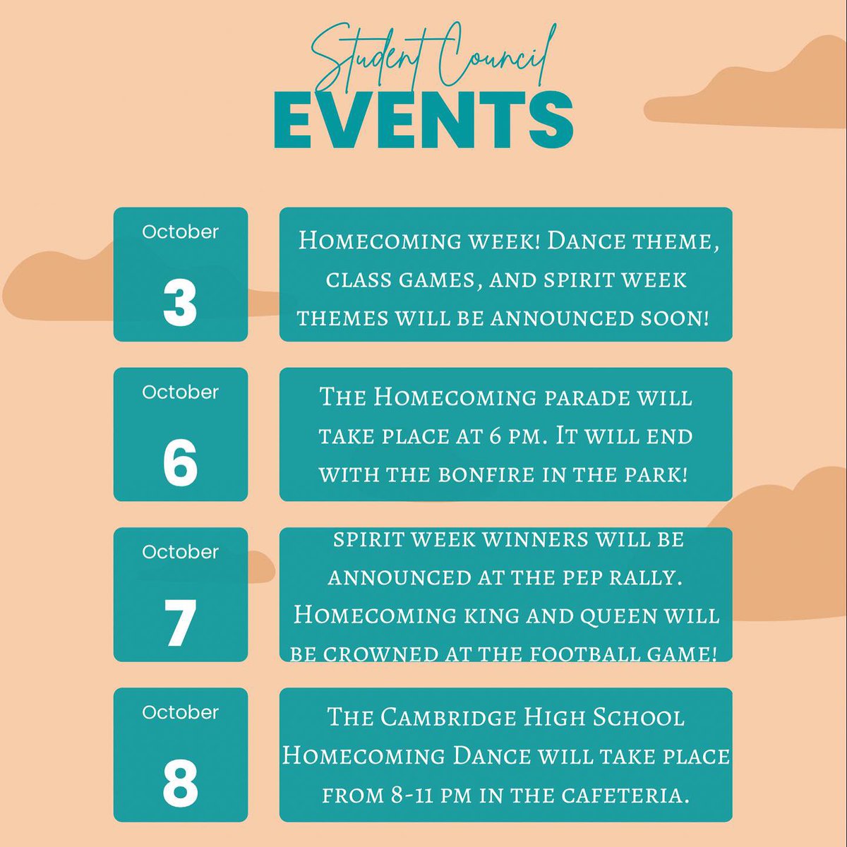 CambridgeStuco's tweet photo. We are so happy to have everyone back in school, and we hope everyone has had a good first week! Rivals Week is right around the corner, so make sure you match our themes to show your school spirit! We can’t wait to see what the next few months have to offer! https://t.co/50g8IRSyFC