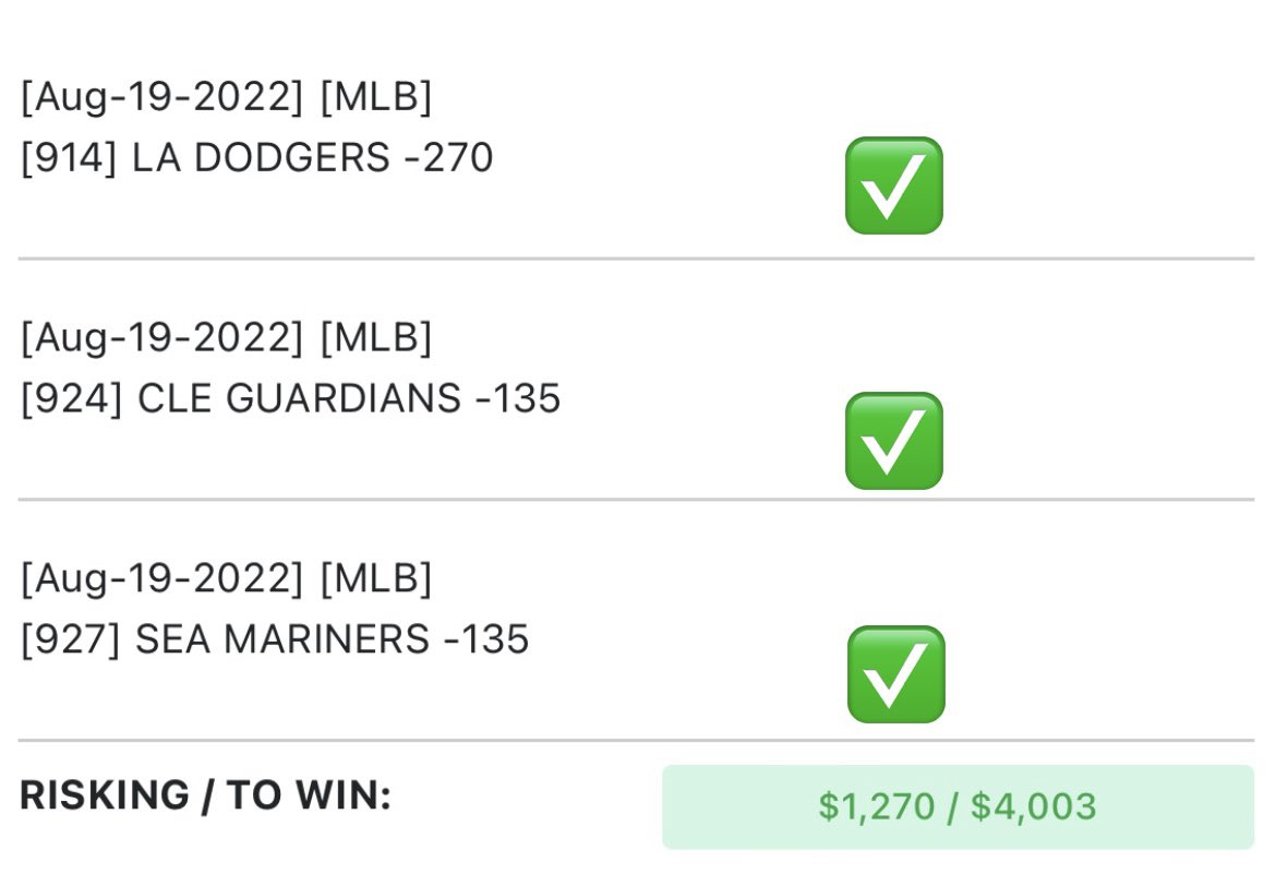 SmartPlaysDaily's tweet photo. $4k Back in business 💼 

LA Dodgers ML✅
Cleveland Guardians ML✅
Seattle Mariners ML ✅

MLB, NFL &amp; UFC today.  Be ready 🤝 https://t.co/cHE5NLv3f2