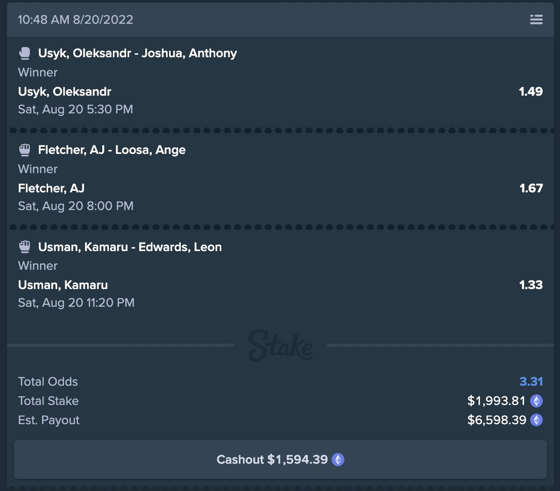 ThatsProfitBoys's tweet photo. FIRED UP FOR UFC 278!! 🔥🔒 @Stake 

IF THIS BET HITS WE WILL BLESS A BUNCH OF PEOPLE THAT FOLLOW &amp; RT THIS! https://t.co/OCi3OVFREY