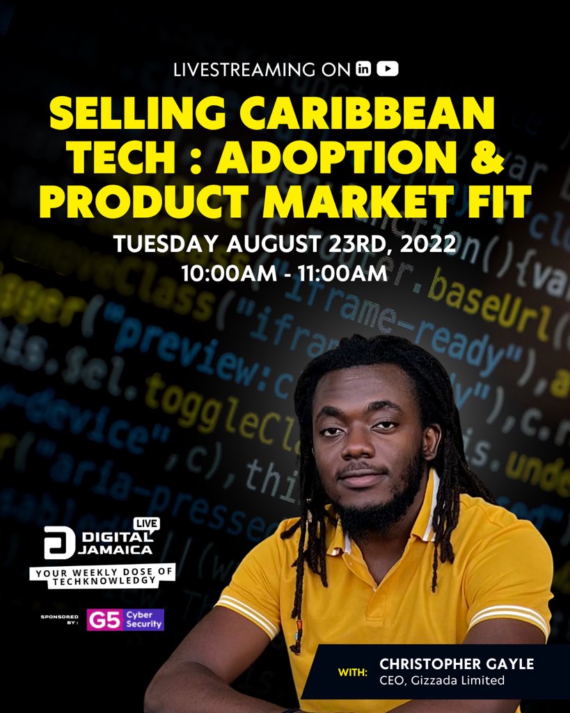 TheGizzada's tweet photo. Join us for a discussion on finding product market fit &amp; user adoption in the Caribbean this Tuesday via @digitaljamaican, live at 10am!

@thegizzada @chrisgizzada 👨🏿‍💻

#DigitalJamaica #TechTalk #Caribbean #Jamaica #DigitalJamaicaLive #ProductMartetFit https://t.co/Hd27L957rn
