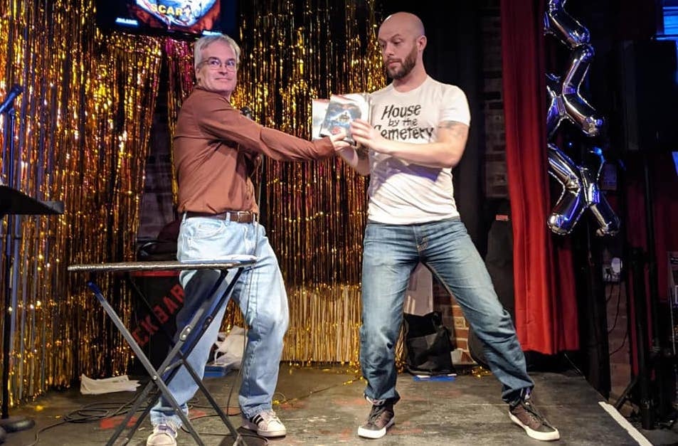 FinalExamTrivia's tweet photo. Hey NYC! Are you free this Monday at 7PM?! Well, we sure hope that you'll join us at @RockbarNY for Final Exam the 13th! Get spooky with hosts @TedGeoghegan and #MichaelGingold, learn about horror, throw back a few drinks, and help keep this wonderful, inclusive community alive! https://t.co/40eLBt5N9k
