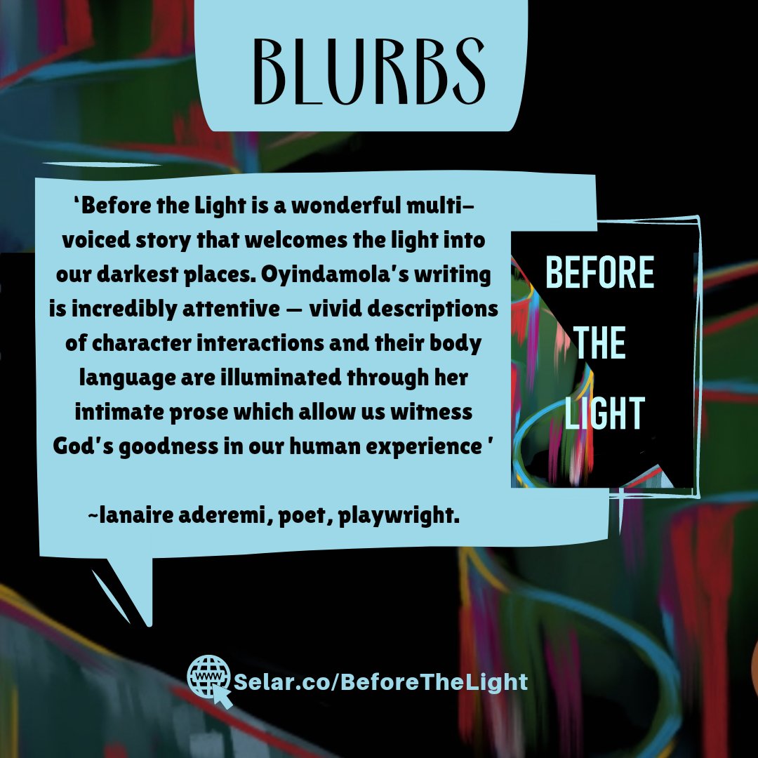 feyikemi_'s tweet photo. One more sleep till my novella #BeforeTheLight is launched ππ½ππ½ππ½
Thank you so much for your kind, beautifully crafted words, @lanaire_aderemi and @rianajemide β€οΈβ€οΈβ€οΈ
Link to pre-order: https://t.co/D7DBRIbfk5 https://t.co/gcn8SofDKq