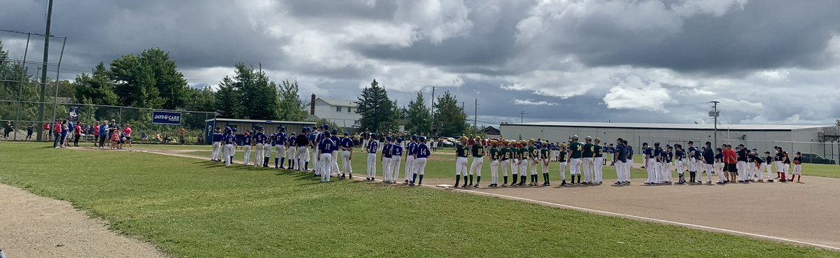 A defeat in our morning matchup vs GFW has us at 1-1 heading into our next game. Our POTG this morning was Cole Sweeney with some good work on the mound. Thanks to organizers for a touching and memorable opening ceremonies honouring Matt &amp; Megan.  #LoveWins