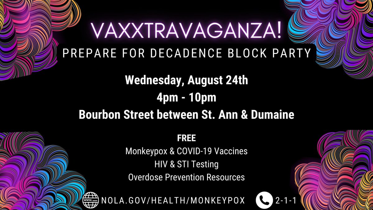mere_mcinturff's tweet photo. #NOLAtwitter - Decadence is less than 2 weeks away! Vaccines are available at community sites all week - see more at https://t.co/DkI7lb0obe https://t.co/95gS32TxqY