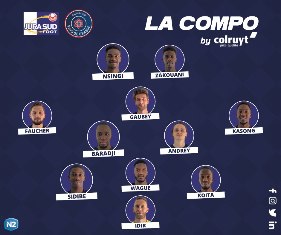 JuraSudFoot's tweet photo. 🔵⚪️ 𝑪𝒐𝒎𝒑𝒐𝒔𝒊𝒕𝒊𝒐𝒏 𝒅𝒆 𝒅é𝒑𝒂𝒓𝒕

Le premier 11 de la saison concocté par Valentin Guichard !

🆚 @RCPaysdeGrasse 

#JSF #JSFFAMILY https://t.co/7drV4Xwat9