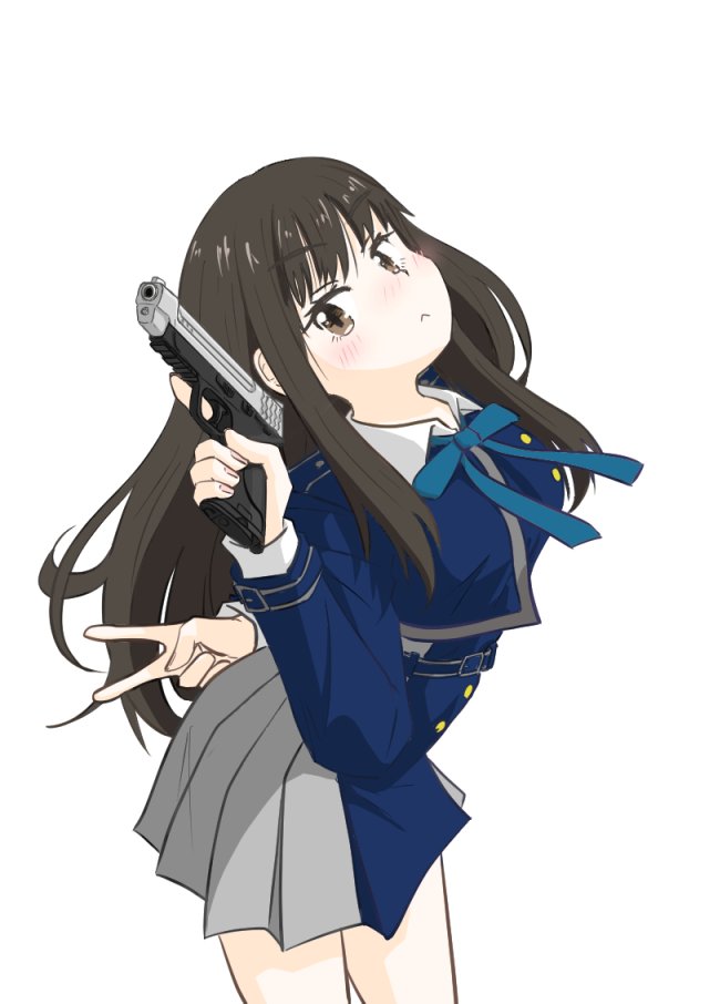inoue takina 1girl lycoris uniform weapon gun long hair two-tone dress solo  illustration images