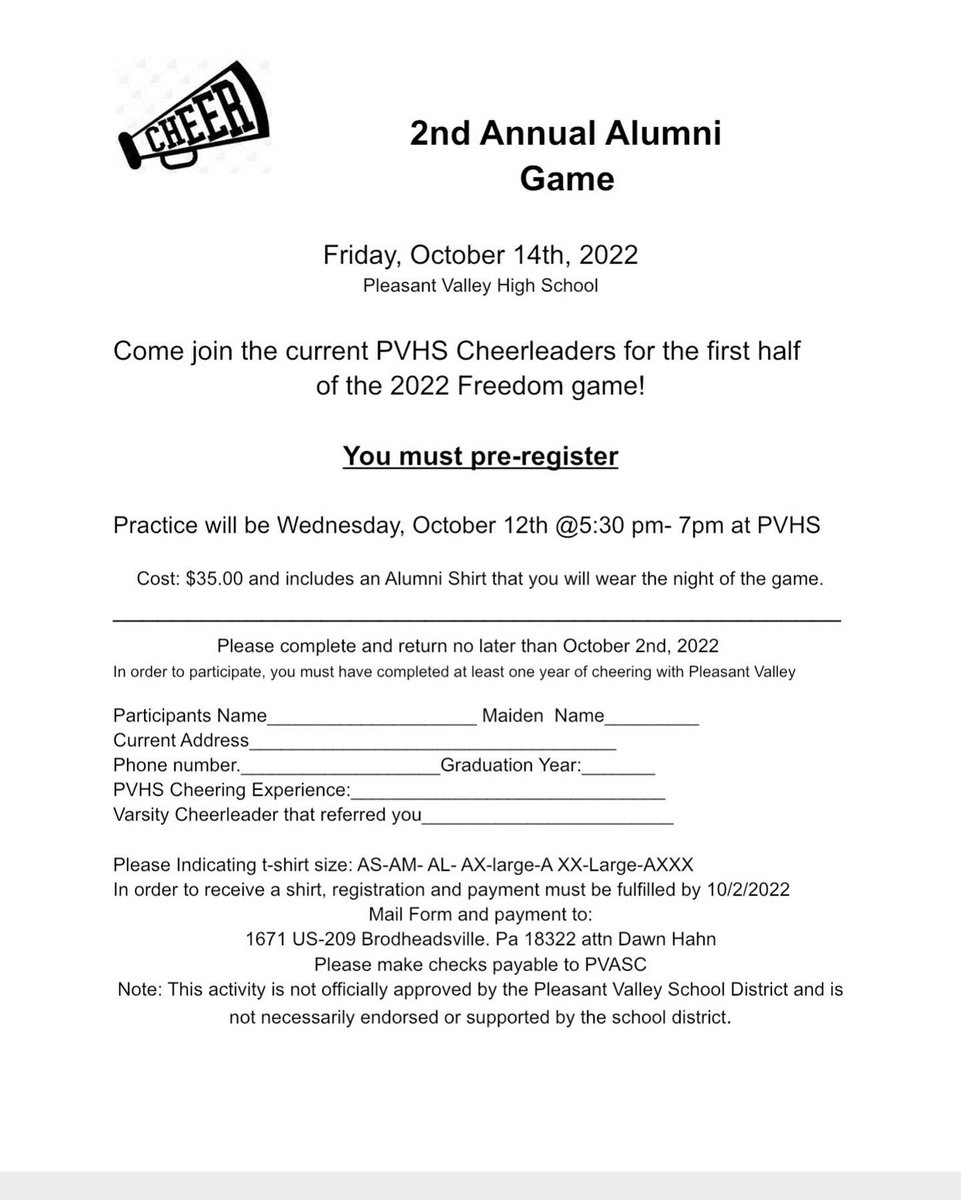pvbearscheer's tweet photo. Hey Alumni…..don’t forget to register for alumni night…🐻💙📣 https://t.co/1XzZb5cSgB