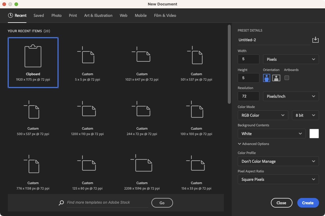 BrianMcHarg's tweet photo. @1030 @Adobe @Photoshop The dimensions on the right don't populate on load, but only when a size is chosen. A switch away and back resolves it, but you have to do it every time - when, as you say, you didn't previously. https://t.co/S1ig6zj1ZZ