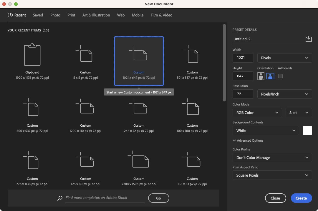 BrianMcHarg's tweet photo. @1030 @Adobe @Photoshop The dimensions on the right don't populate on load, but only when a size is chosen. A switch away and back resolves it, but you have to do it every time - when, as you say, you didn't previously. https://t.co/S1ig6zj1ZZ