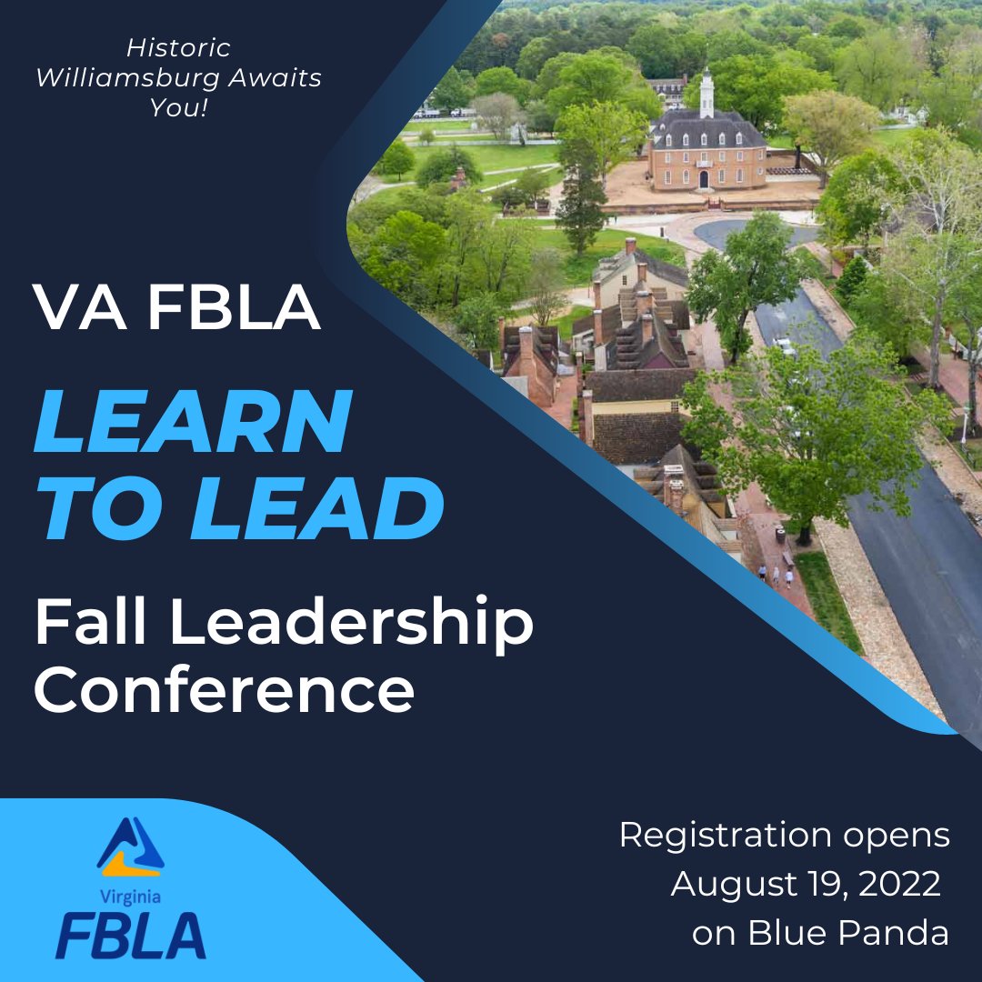 VAFBLA's tweet photo. The VA FBLA Fall Conference registration has opened! Can't wait to see you there. Check the Mills Memo for more information. #LearntoLead #FSLC #FBLA #VAFBLA https://t.co/ccXB6tXFiT