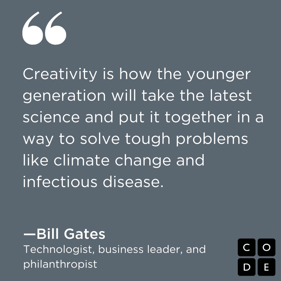 codeorg's tweet photo. Computer science is a fantastic way to harness your creativity and learn important problem-solving skills. 👩‍💻 You never know how you might change the world! (Thanks, @billgates!) https://t.co/k77Ipd8gZC